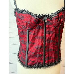 Lace Corset Bustier Lingerie‎ Costume Top XL Valentines Day Red Ruffle Red Black